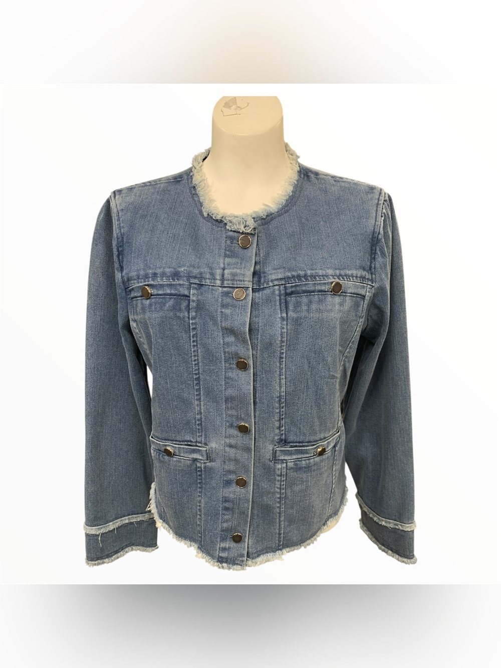 ecru Light Blue Frayed-Trim Denim Jacket Size L